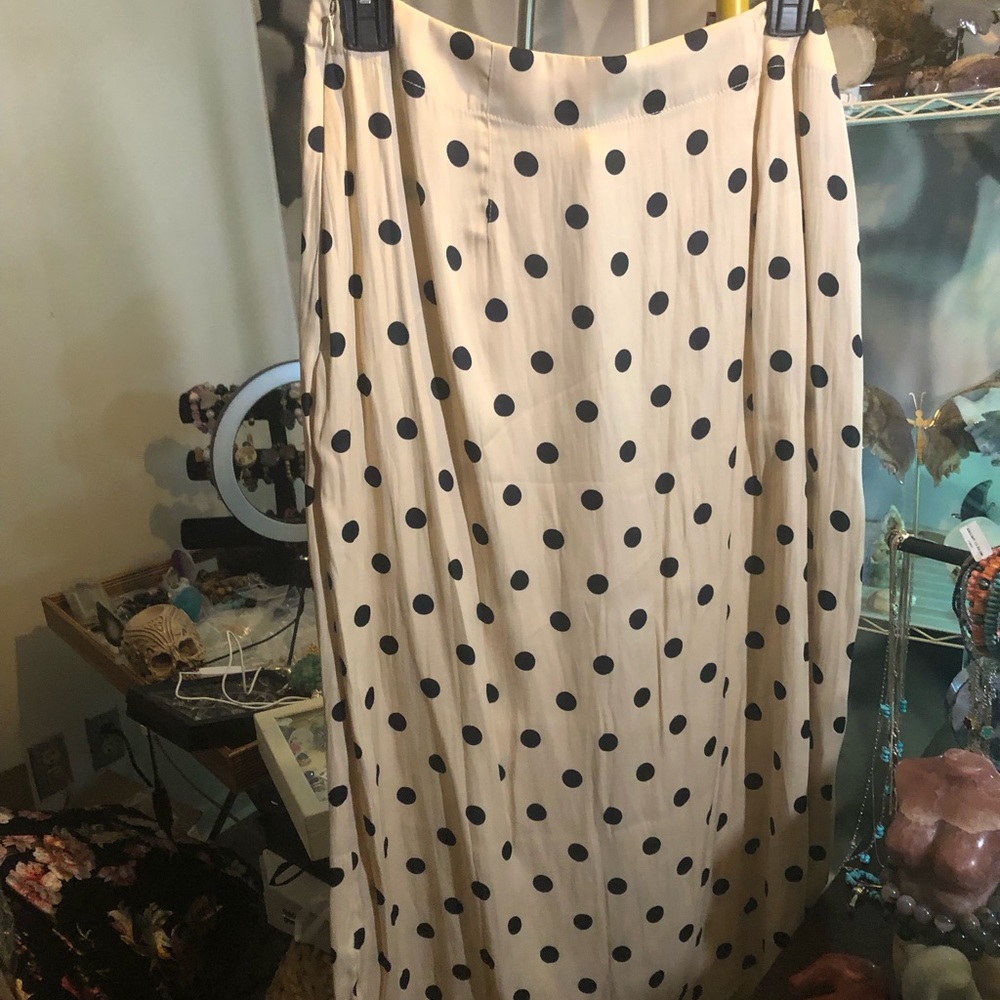 FREE PEOPLE Beige Polka Dot Button-Down Skirt - Picture 3 of 3